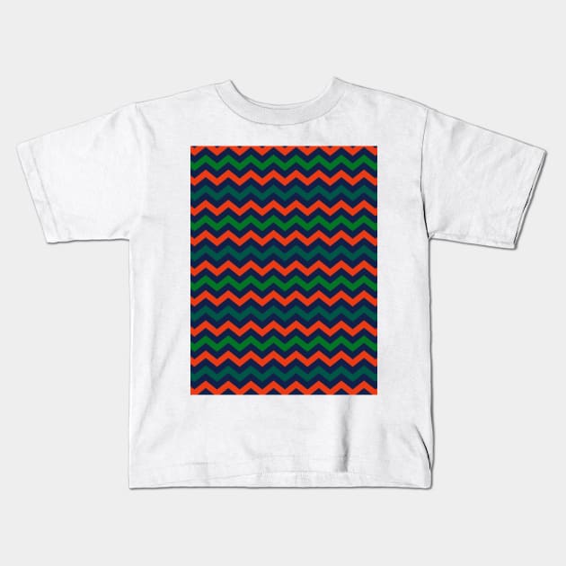 Orange Navy Blue and Green Chevron Zigzag Pattern Kids T-Shirt by squeakyricardo